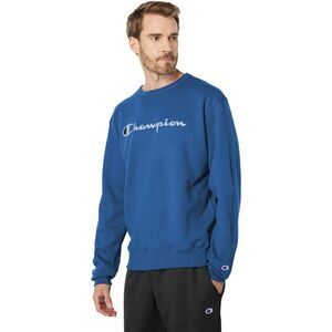 Champion Men's Powerblend Fleece Script Logo Crewneck Sweatshirt L Shield Blue